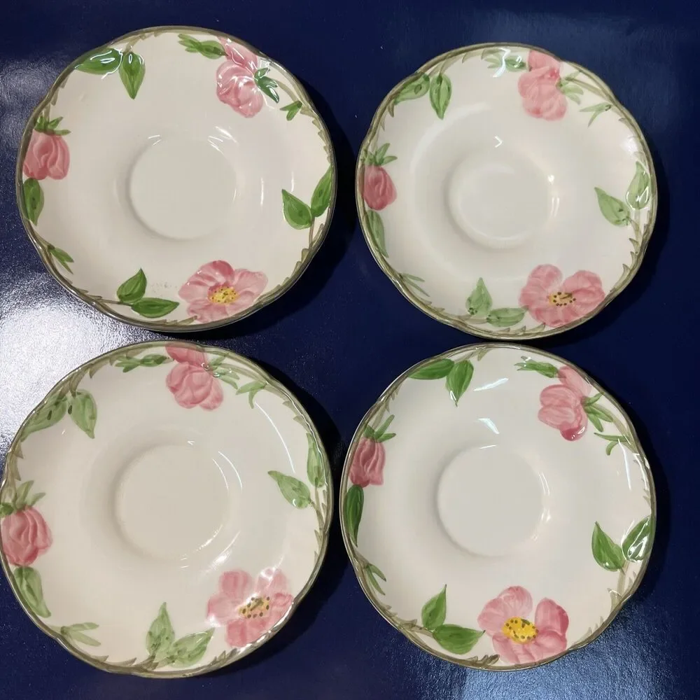 VTG Franciscan Desert Rose Tea Cups & Saucers Set Of 4 Hand Painted USA‎